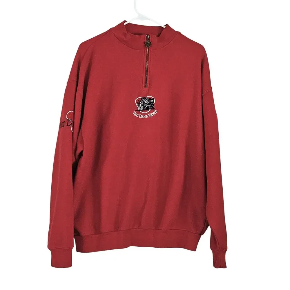 Walt Disney World VTG 1998 Quarter Zip Pullover Sweatshirt Red sz XXL